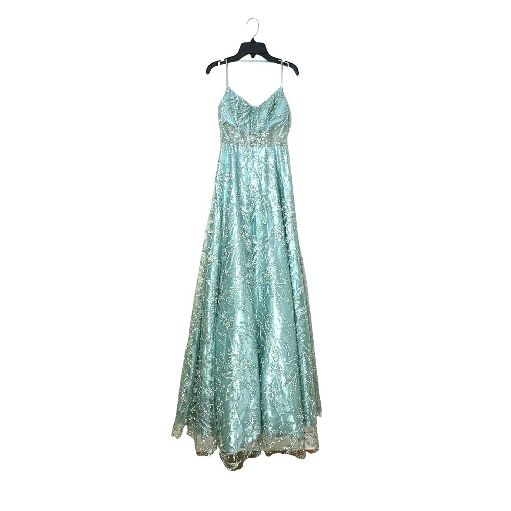 Say Yes to the Prom Light Blue Silver Glitter Dress 3/4
